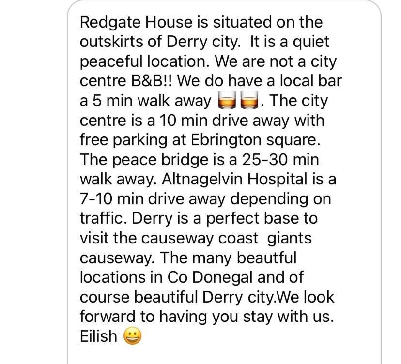 Redgate House Bed & Breakfast Londonderry Eksteriør bilde